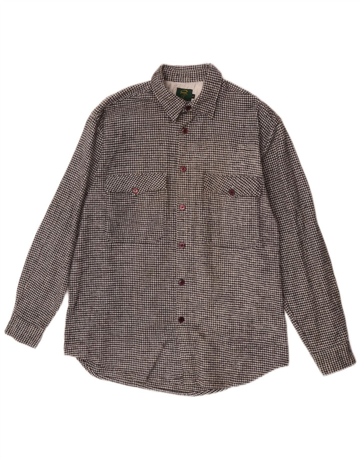 Camisa masculina vintage de flanela grande algodão preto Houndstooth