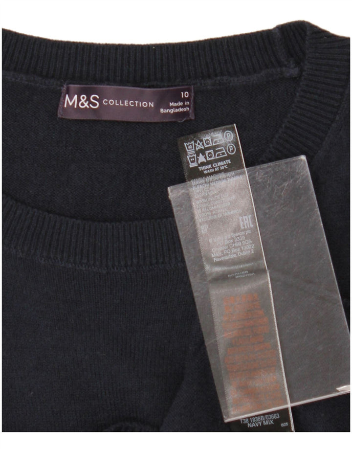 Suéter feminino Marks & Spencer com gola redonda Reino Unido 10 pequeno azul marinho