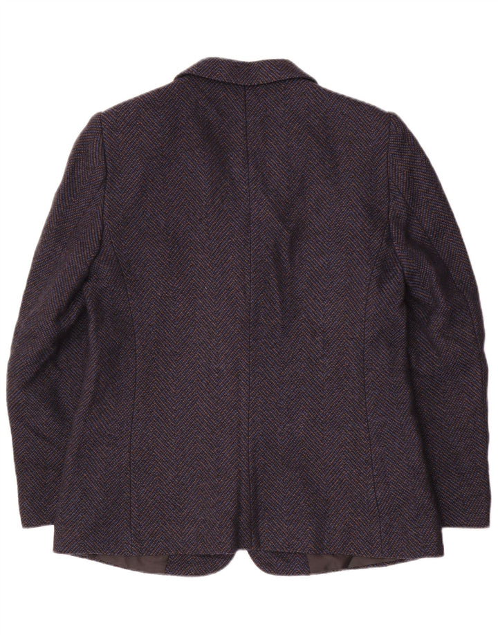 Jaqueta blazer feminina vintage com 2 botões Reino Unido 14 lã chevron azul marinho médio