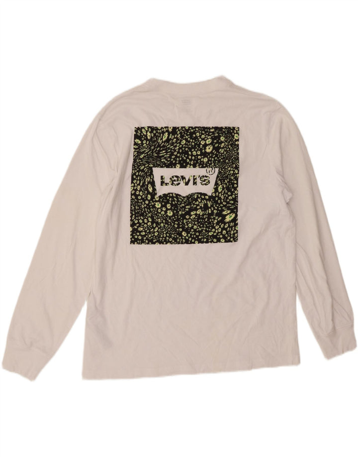 LEVI'S Camiseta masculina relaxada gráfica manga comprida algodão branco médio
