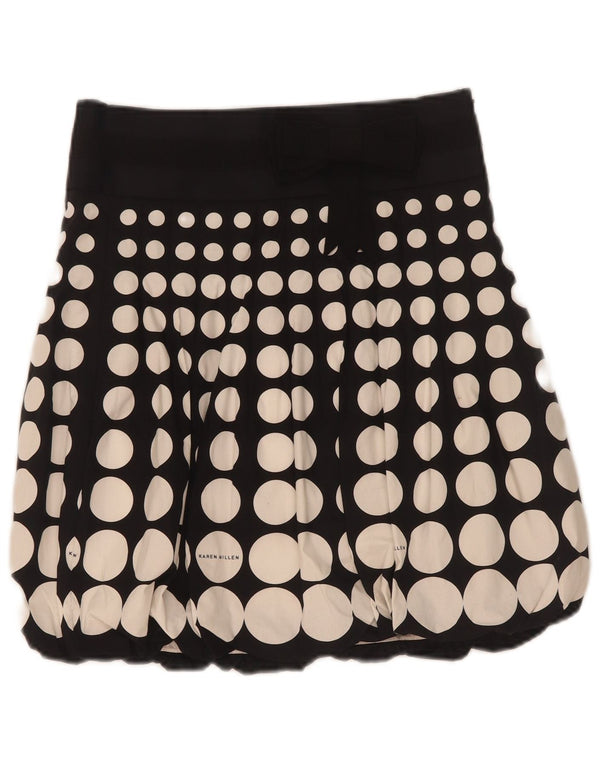 Mini saia bolha feminina Karen Millen UK 8 pequena W26 algodão geométrico preto
