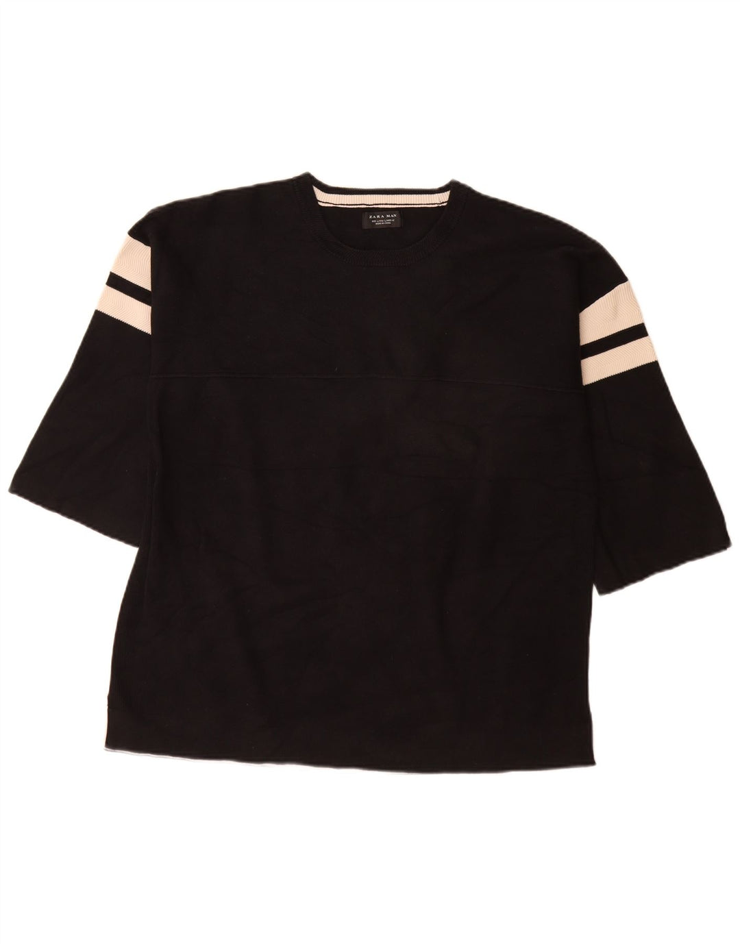 Zara Top masculino manga 3/4 grande listrado preto