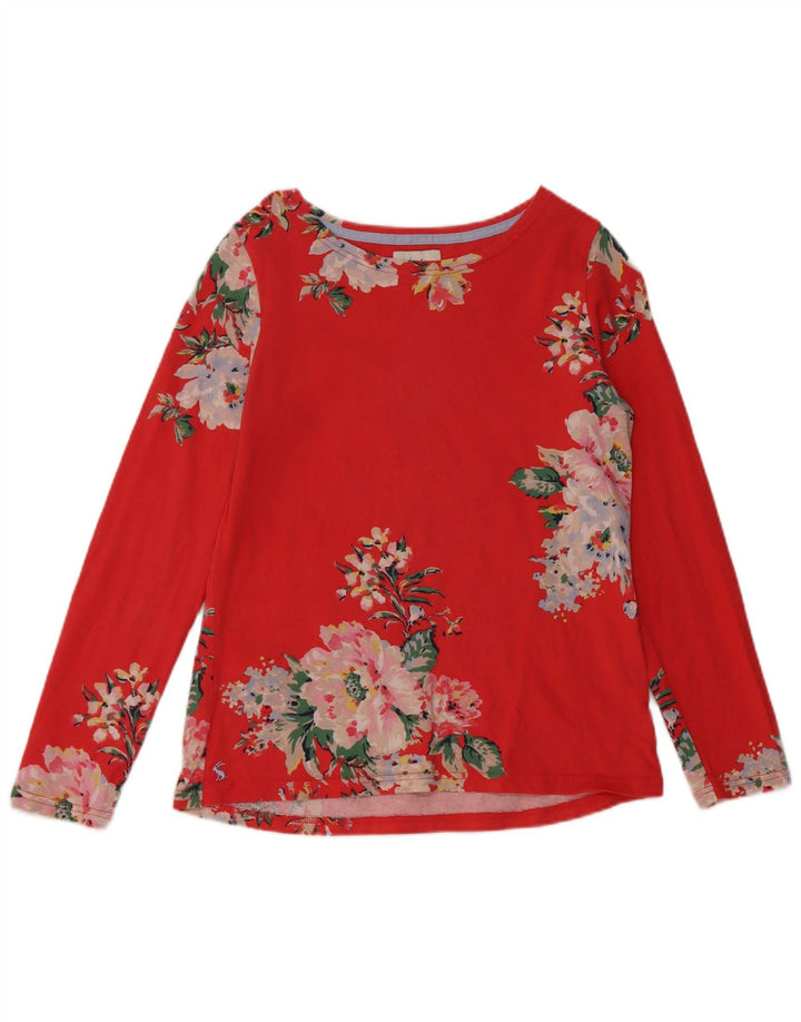 JOULES Top feminino de manga comprida UK 12 algodão floral vermelho médio