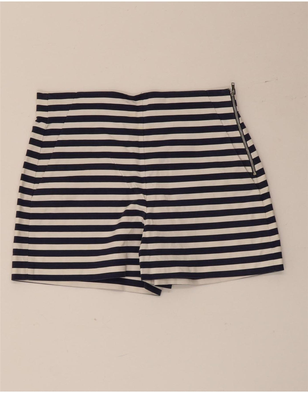 Zara Hot Pants feminino médio W28 algodão listrado azul marinho