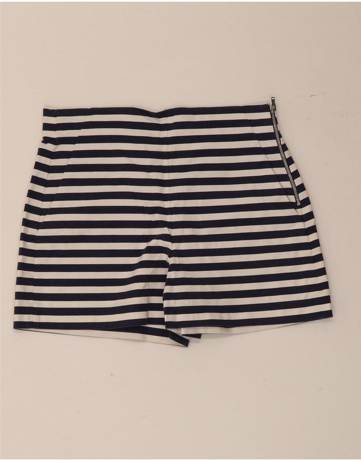 Zara Hot Pants feminino médio W28 algodão listrado azul marinho