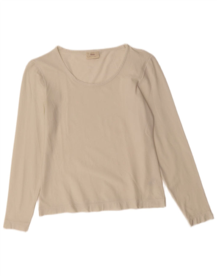 SISLEY Top feminino manga comprida UK 10 pequeno branco