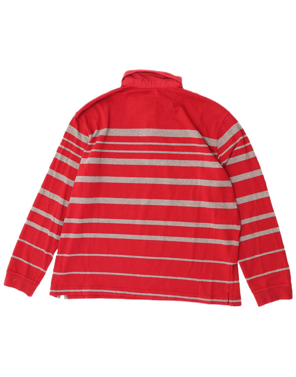 Camisa polo masculina de manga comprida Hajo IT 56 2XL algodão listrado vermelho