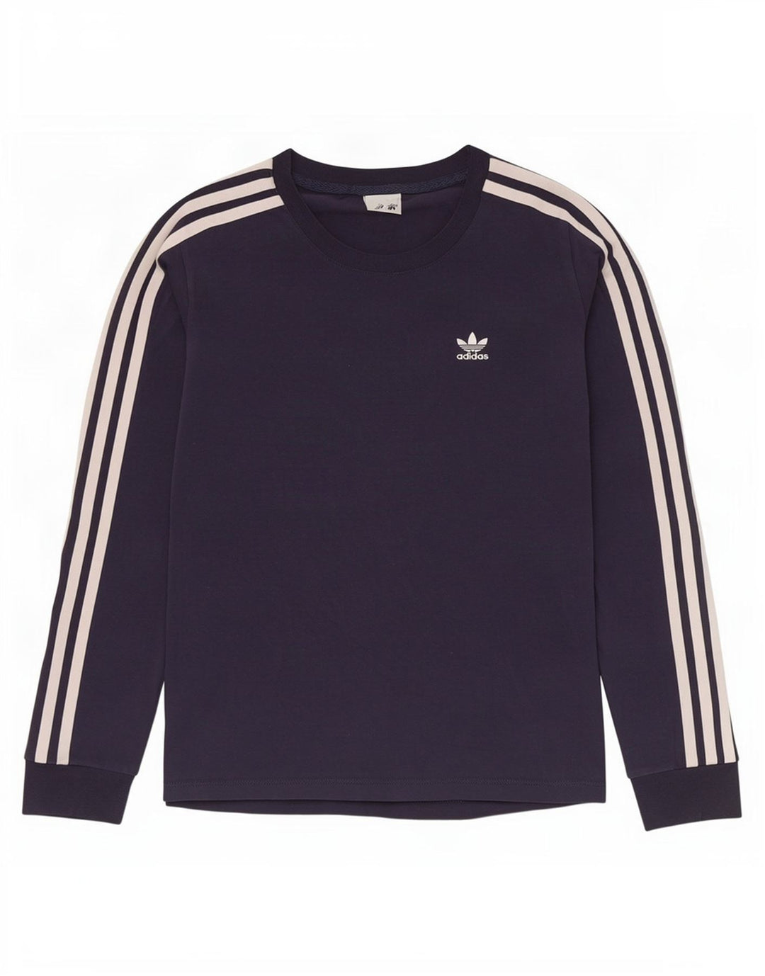 Top feminino Adidas manga comprida UK 10 pequeno algodão azul marinho