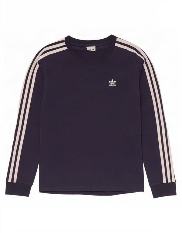 Top feminino Adidas manga comprida UK 10 pequeno algodão azul marinho