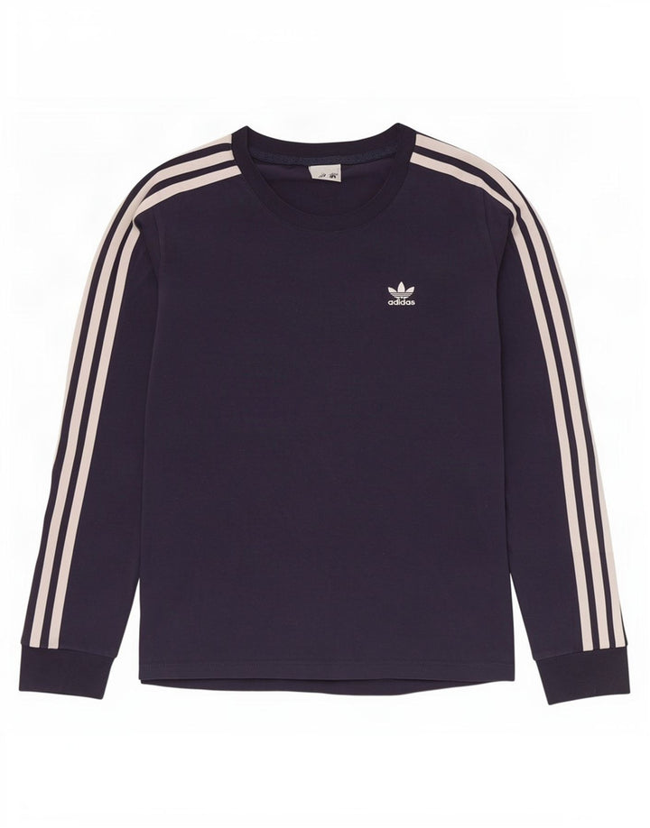 Top feminino Adidas manga comprida UK 10 pequeno algodão azul marinho
