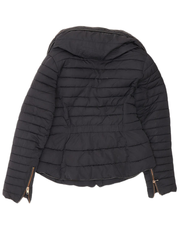 Jaqueta acolchoada feminina Zara UK 12 poliéster azul marinho médio