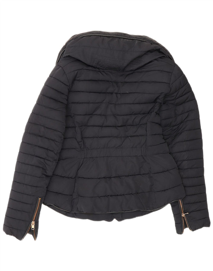 Jaqueta acolchoada feminina Zara UK 12 poliéster azul marinho médio