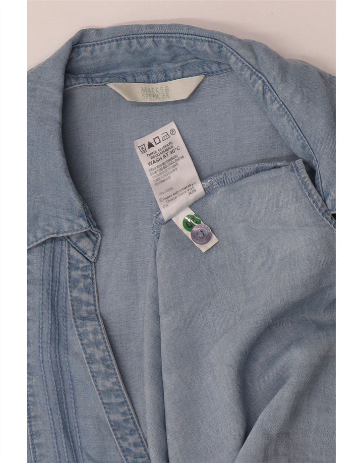 Camisa feminina de manga curta MARKS & SPENCER Reino Unido 14 grande azul Lyocell