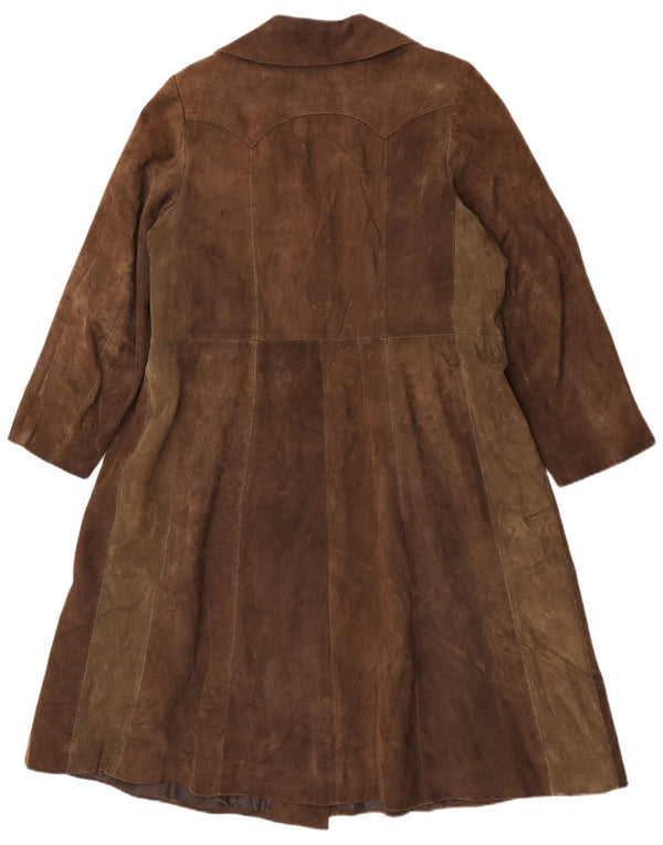 Casaco feminino vintage de camurça com peito duplo Reino Unido 16 grande marrom