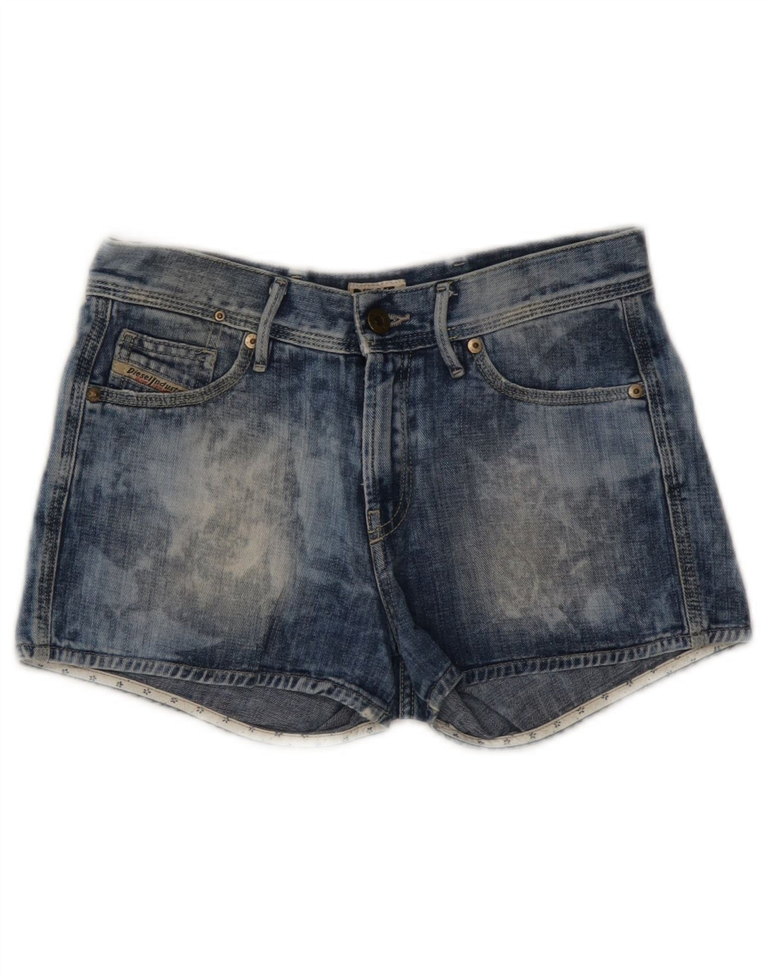 Shorts jeans feminino com lavagem ácida DIESEL W25 XS algodão azul