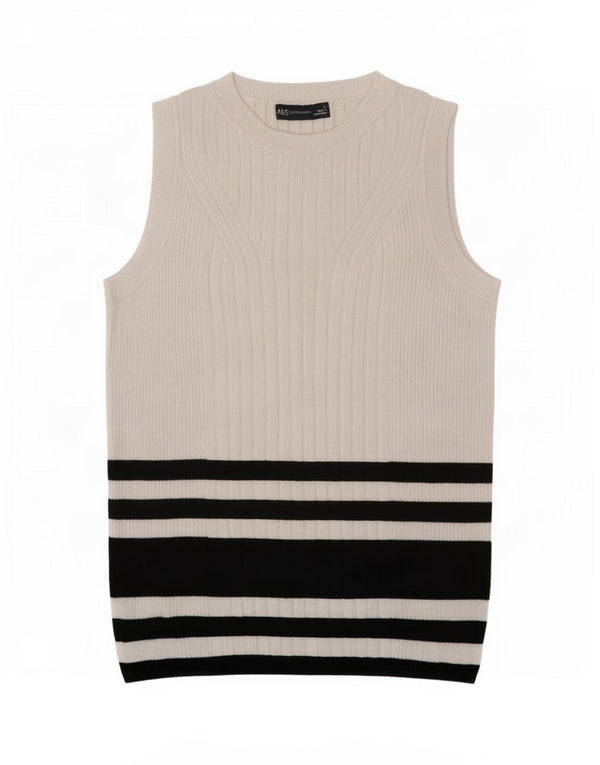 Colete feminino Marks & Spencer UK 12 viscose listrada branca média