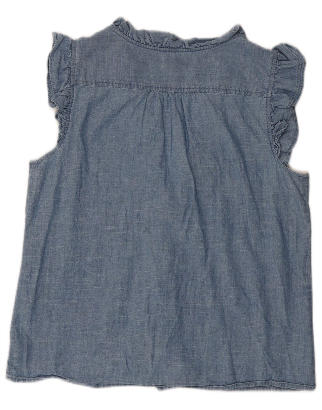 Blusa feminina J. Crew manga curta com babados na frente Reino Unido 14 azul médio