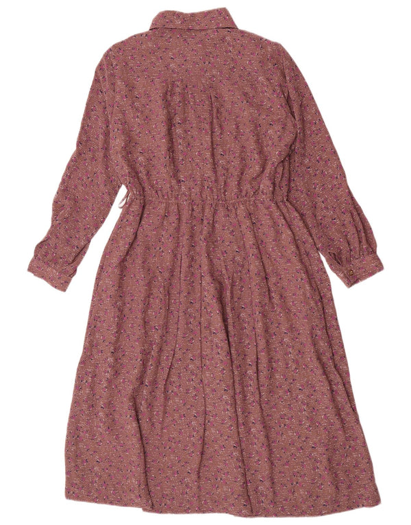 Vestido feminino vintage maxi pulôver camisa UK 12 marrom médio floral