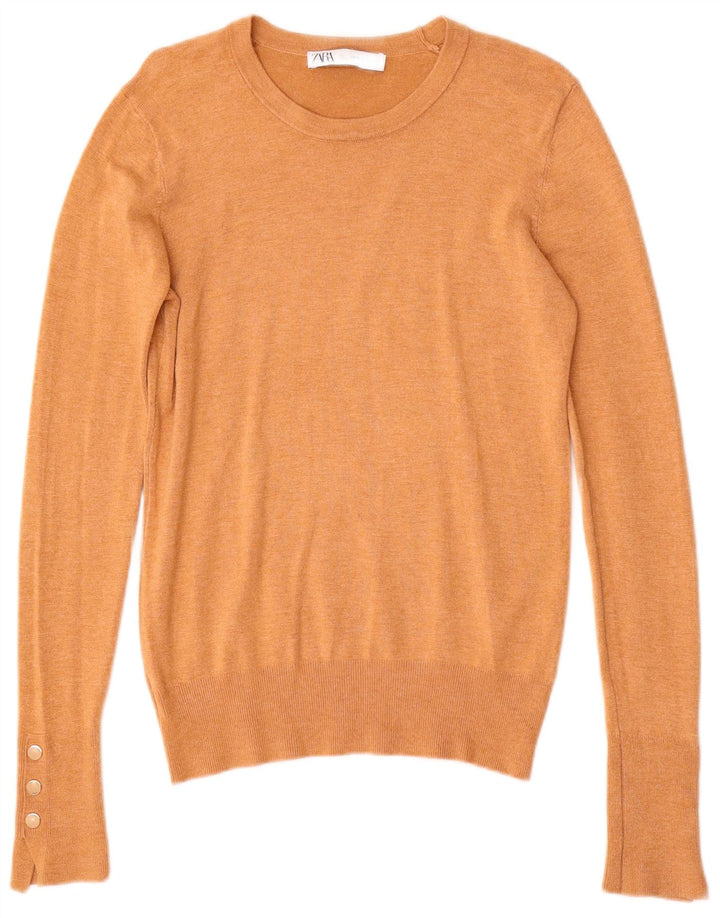 Suéter feminino Zara com gola canoa Reino Unido 12 médio bege