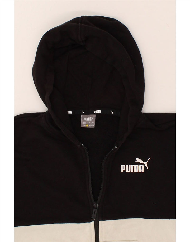 PUMA Boys Graphic Zip Hoodie Sweater 9-10 Years Black Colourblock Cotton Vintage Puma and Second-Hand Puma from Messina Hembry 
