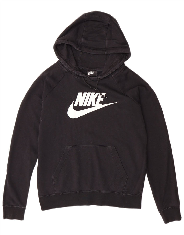NIKE feminino oversized gráfico moletom com capuz Reino Unido 10 pequeno algodão preto
