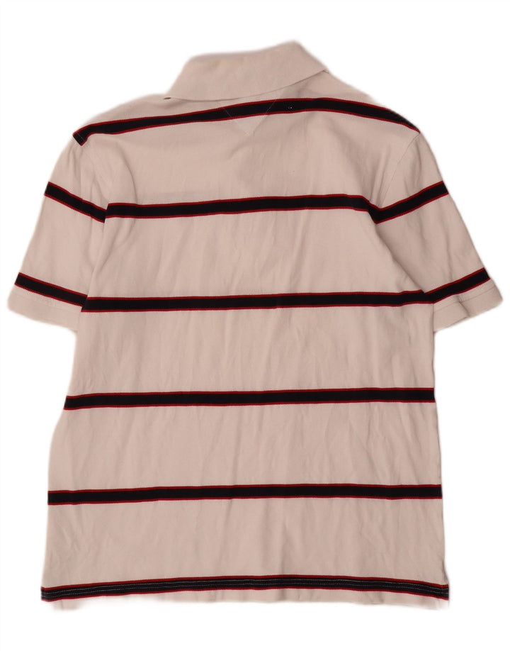 Camisa polo masculina Tommy Hilfiger média listrada branca de algodão