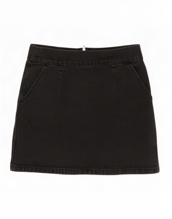 Topshop feminino moto mini saia jeans médio W28 algodão preto