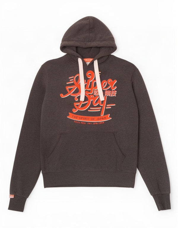 Superdry feminino gráfico moletom com capuz UK 12 algodão cinza médio