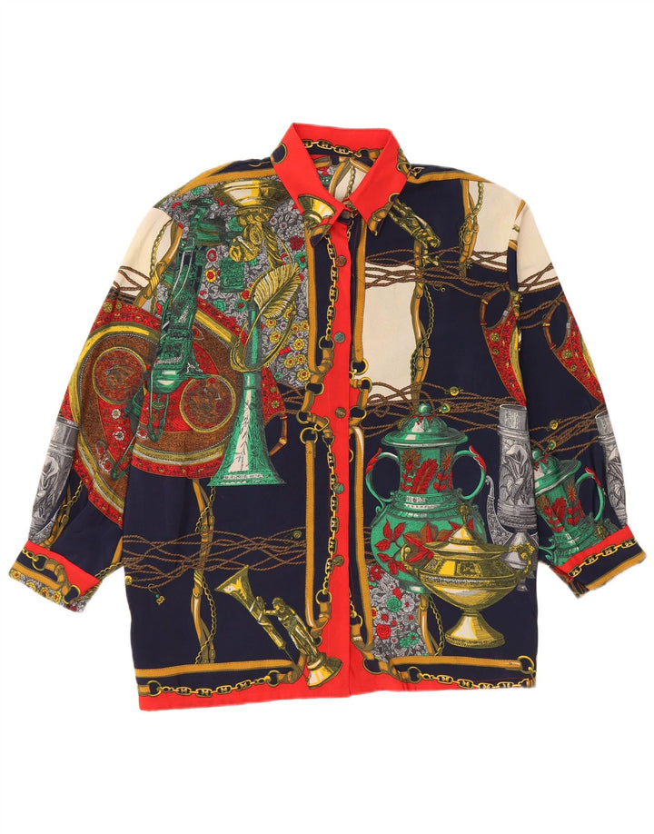 Blusa feminina VINTAGE com estampa abstrata UK 14 média multicolorida