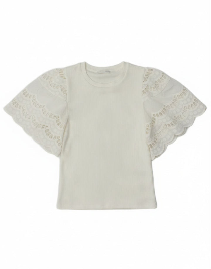 Zara blusa feminina cropped asa de morcego top UK 8 pequena viscose branca