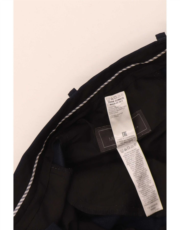 Calça masculina de ajuste regular Marks & Spencer W38 L31 azul marinho poliéster