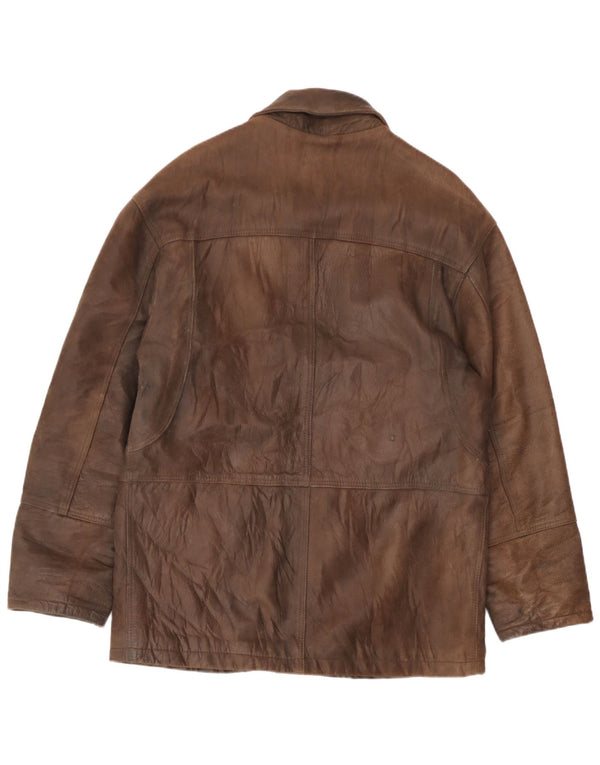 Casaco corta-vento de couro masculino vintage IT 48 couro marrom médio