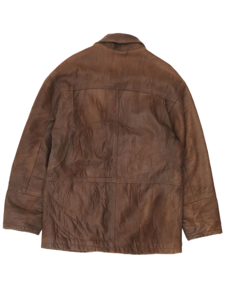 Casaco corta-vento de couro masculino vintage IT 48 couro marrom médio