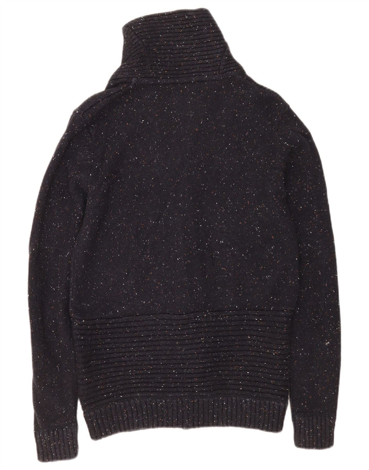 Suéter cardigã masculino Jack & Jones pequeno algodão manchado azul marinho