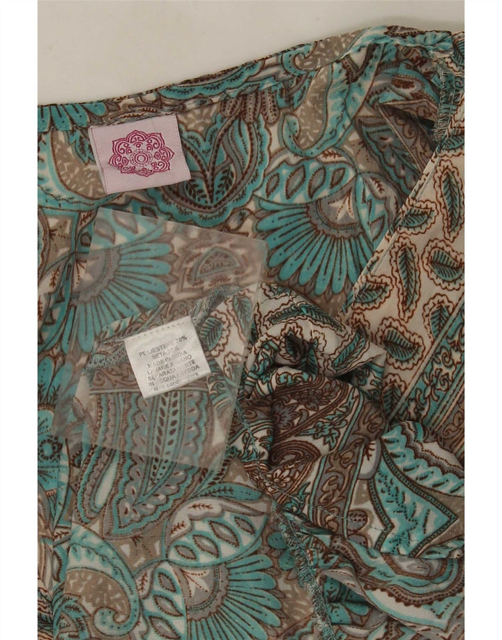 Vestido Império Feminino Vintage Reino Unido 12 Poliéster Paisley Verde Médio