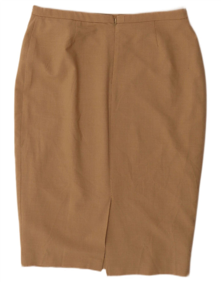Saia lápis feminina Marks & Spencer UK 14 grande W32 poliéster bege