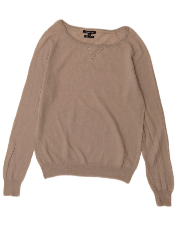 Suéter feminino Massimo Dutti com gola canoa Reino Unido 10 lã bege pequena
