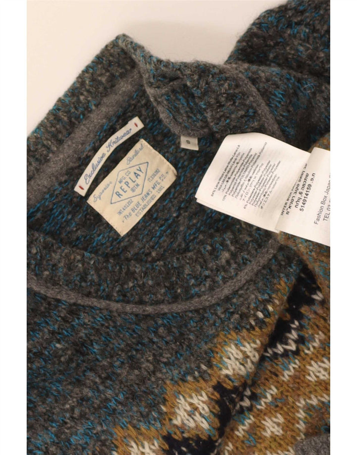 Suéter masculino Replay com gola redonda e lã pequena verde Fair Isle