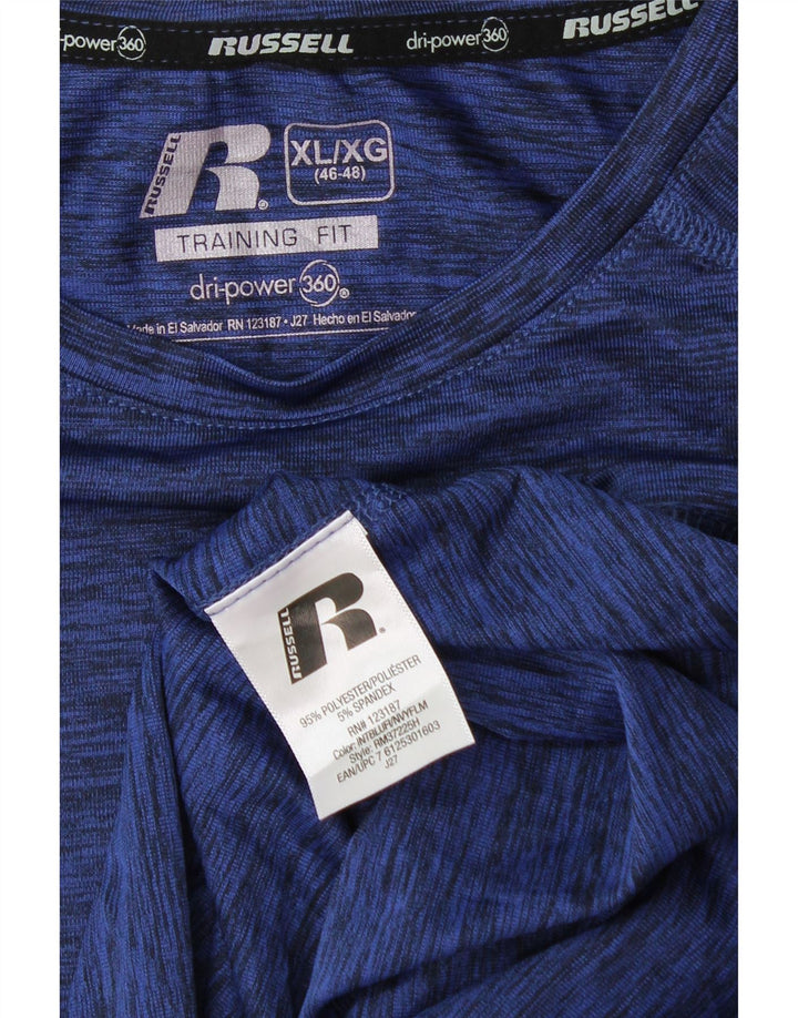 Camiseta masculina RUSSELL ATLÉTICA Dri-Power Reino Unido 46/48 XL azul marinho manchado