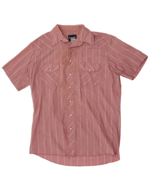 Wrangler Camisa masculina ocidental de manga curta listrada rosa grande