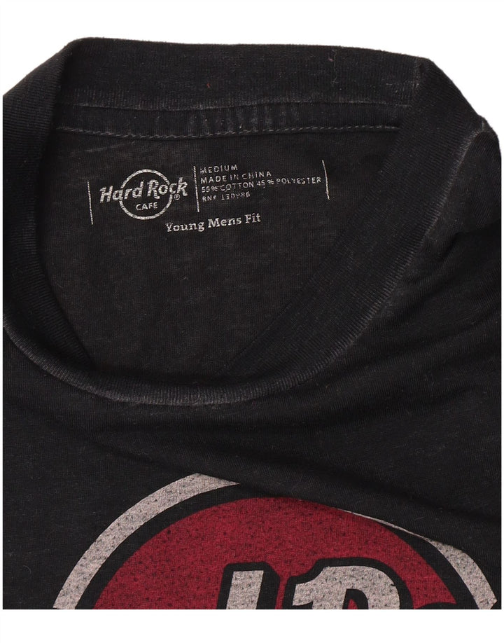 Camiseta masculina Hard Rock Cafe Amsterdam com estampa gráfica de algodão preto médio