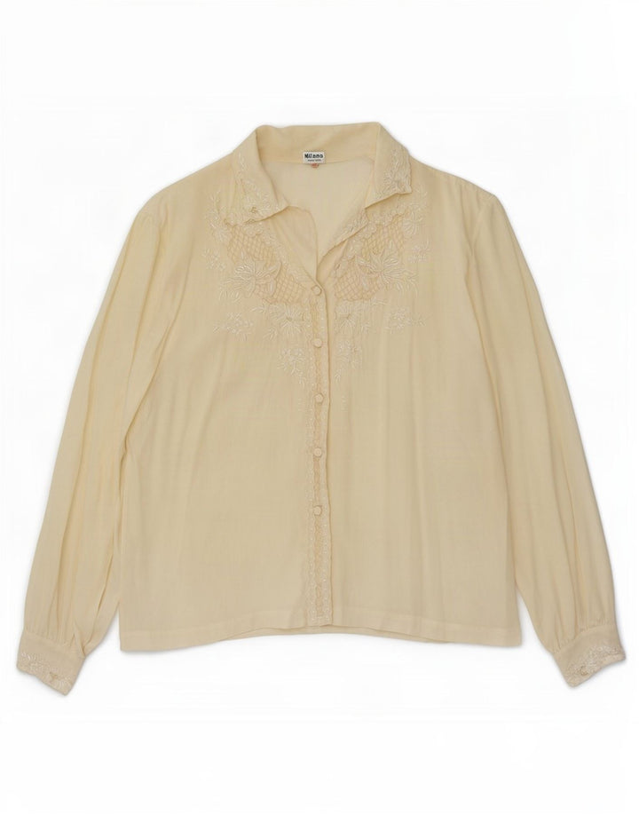 Blusa feminina vintage IT 42 médio off white floral seda