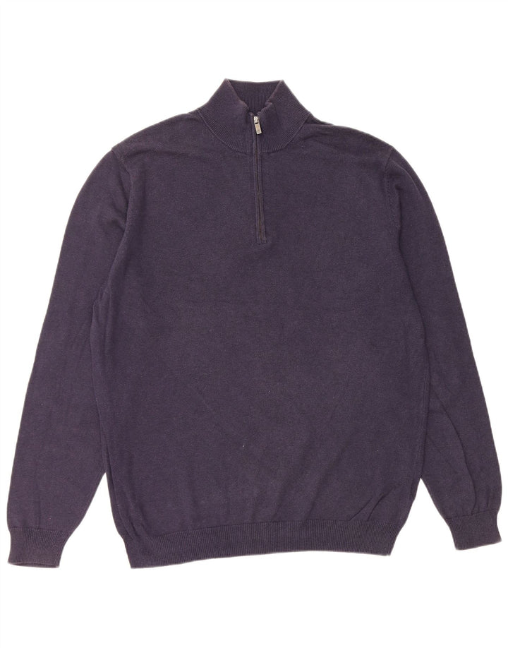 Suéter masculino MASSIMO DUTTI com zíper e gola grande de algodão azul marinho