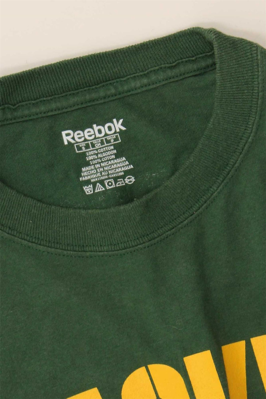 REEBOK Mens Packers Graphic Camiseta Top Pequeno Algodão Verde