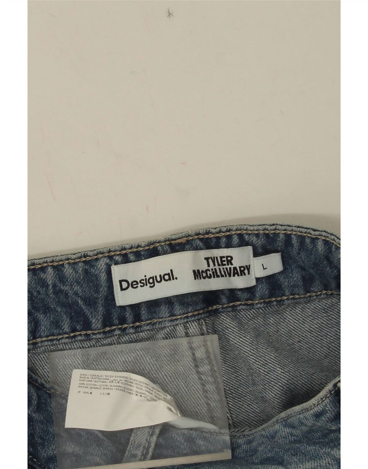 Desigual Jeans feminino largo largo W32 L30 azul patchwork algodão