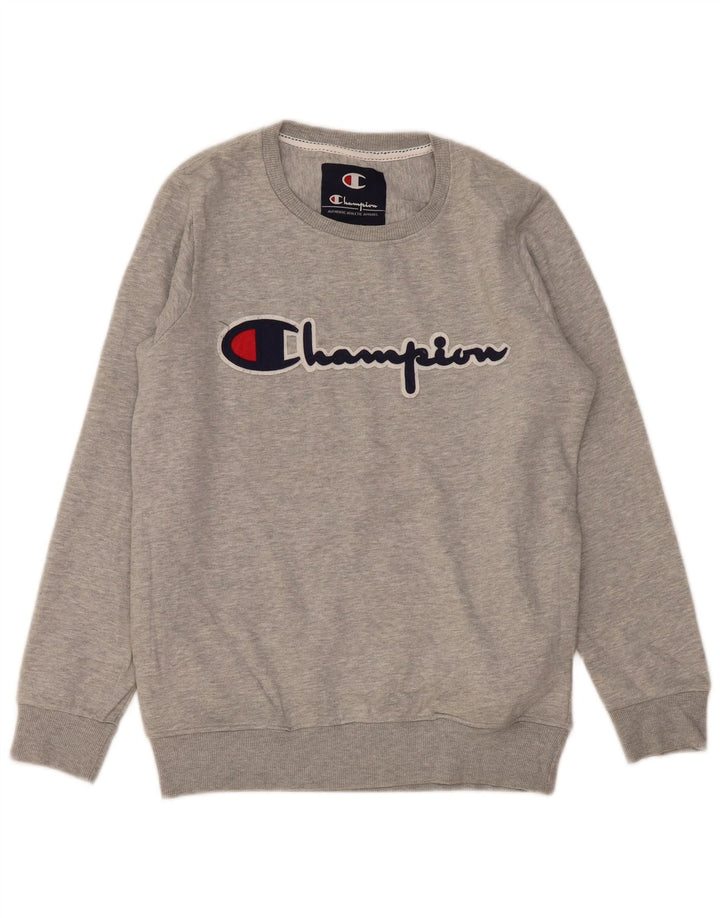 Champion masculino gráfico moletom jumper médio cinza
