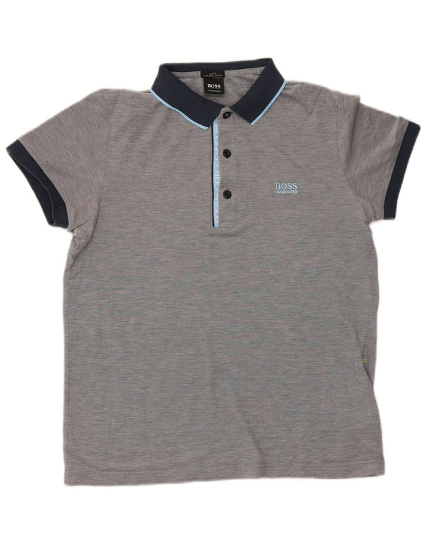 Camisa polo masculina Hugo Boss cinza médio algodão colorblock