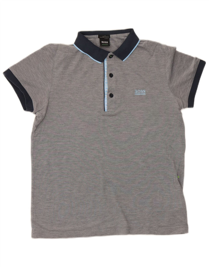 Camisa polo masculina Hugo Boss cinza médio algodão colorblock