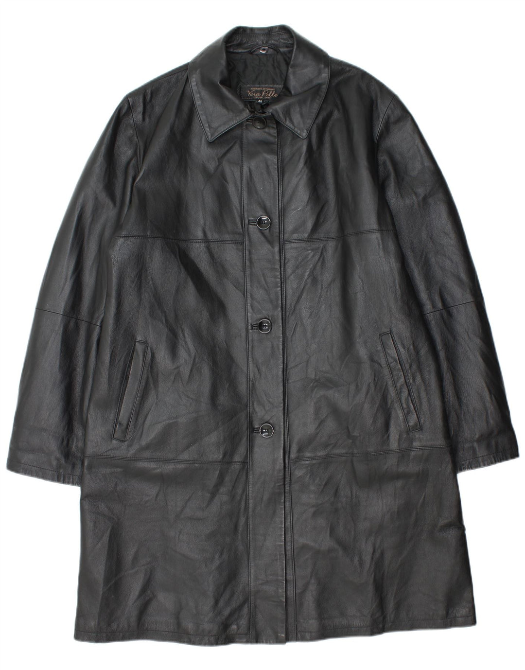 Casaco de couro feminino vintage IT 48 XL couro preto