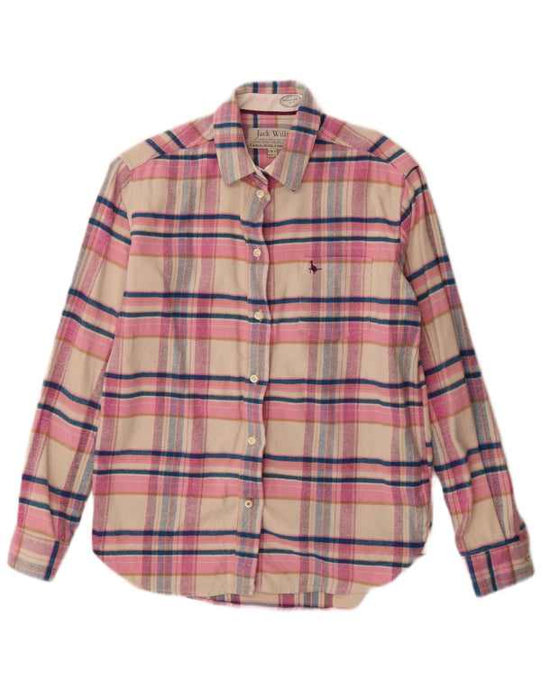 Camisa feminina de flanela com palangre Jack Wills Reino Unido 10 algodão xadrez rosa pequeno